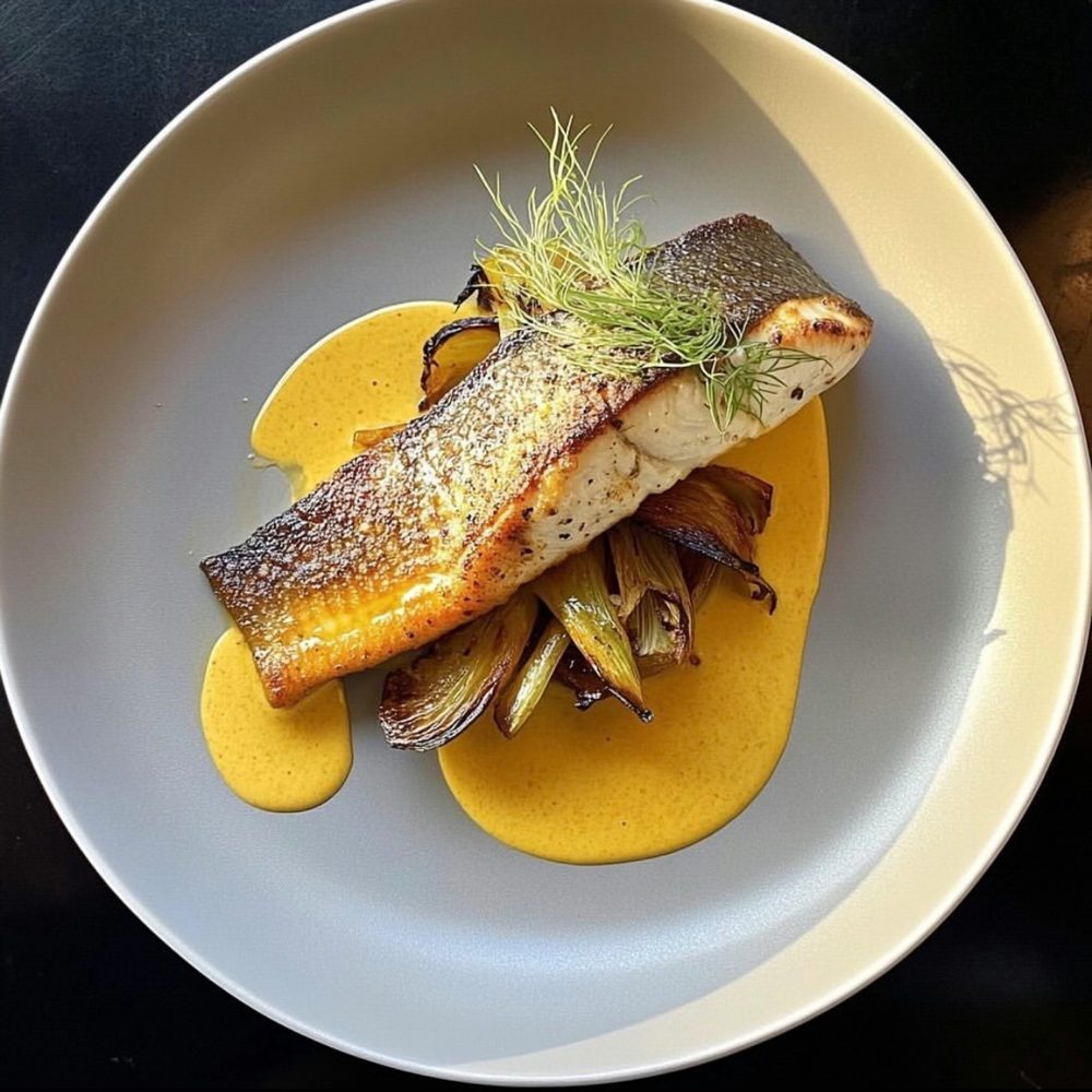 Dos de cabillaud, fenouil confit et sauce safranée